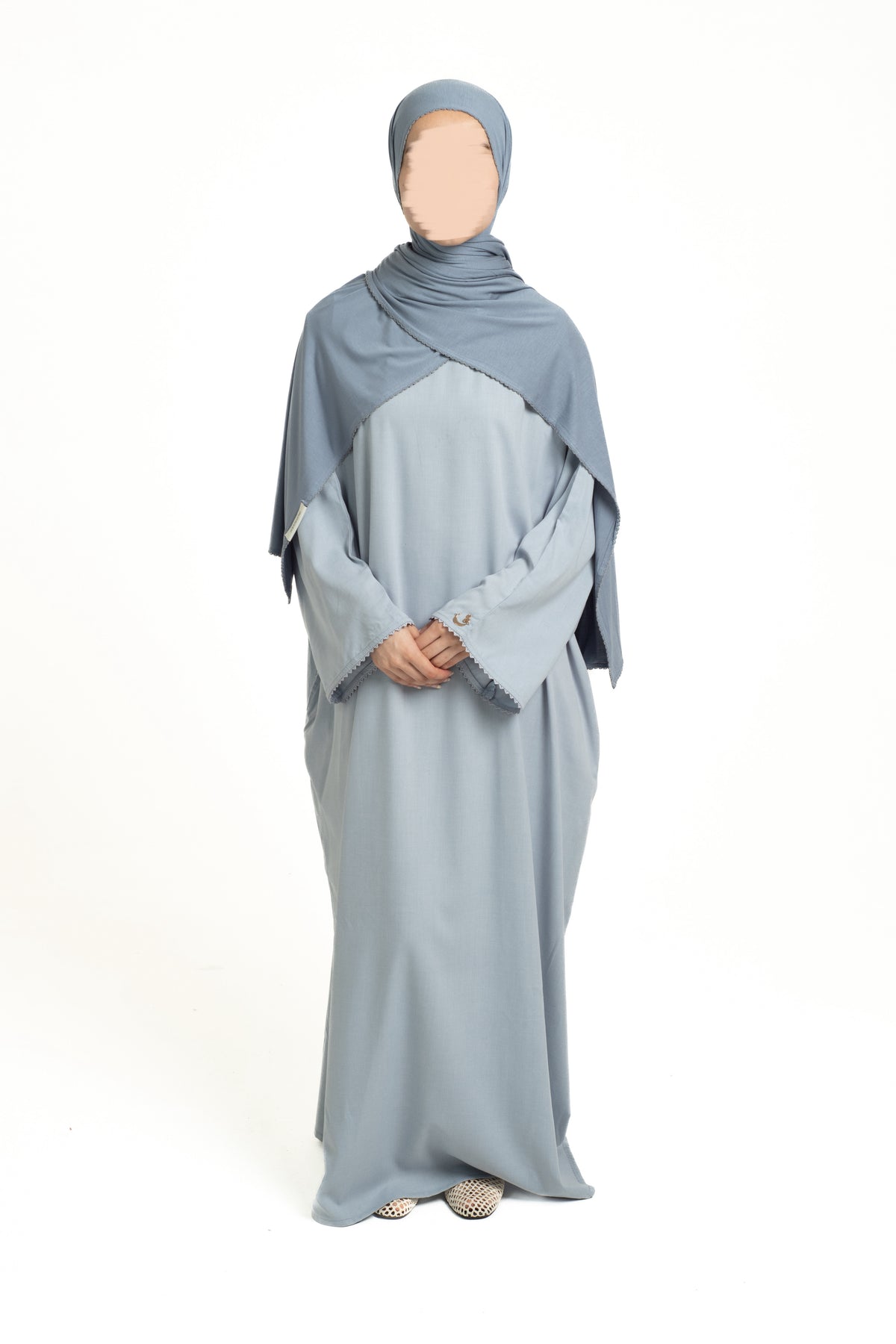 Mist blue lace abaya
