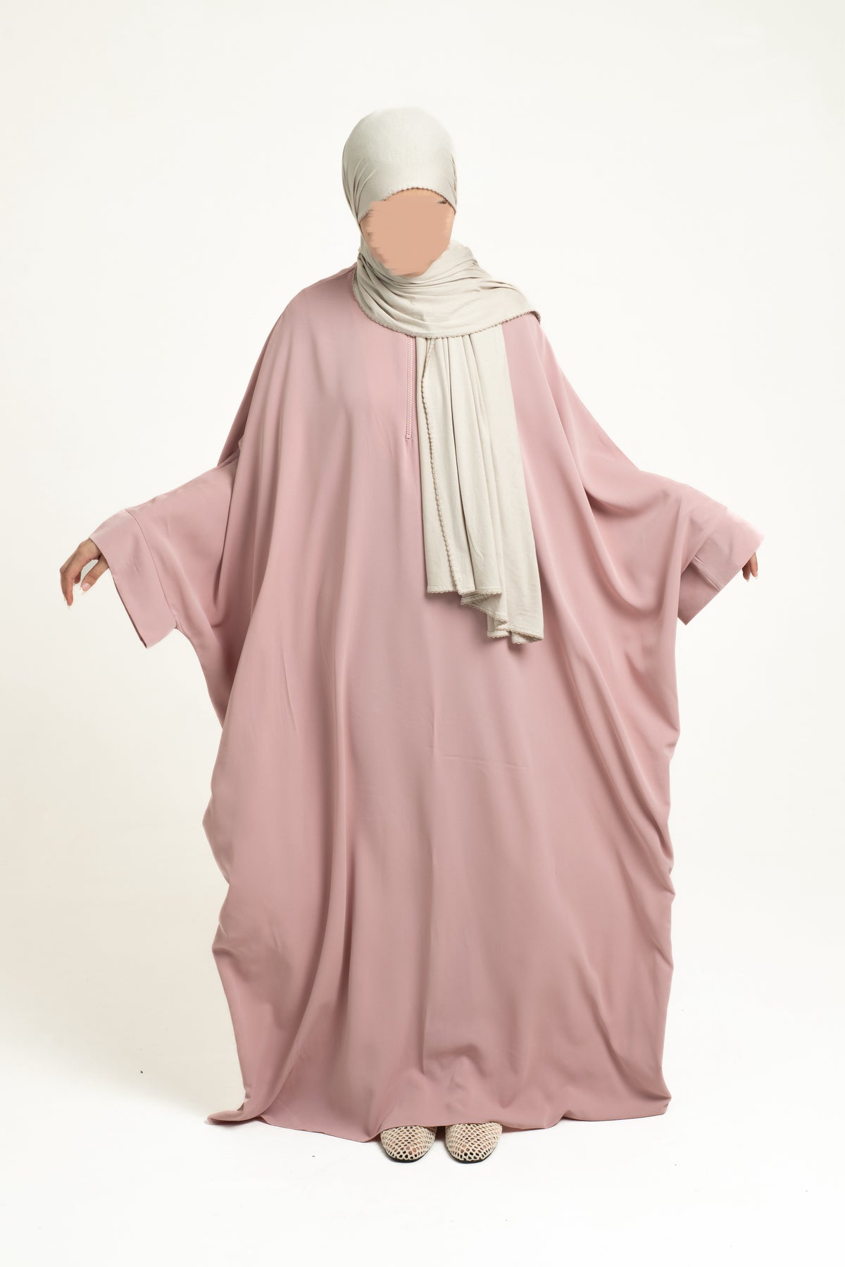 Soft pink batwing abaya