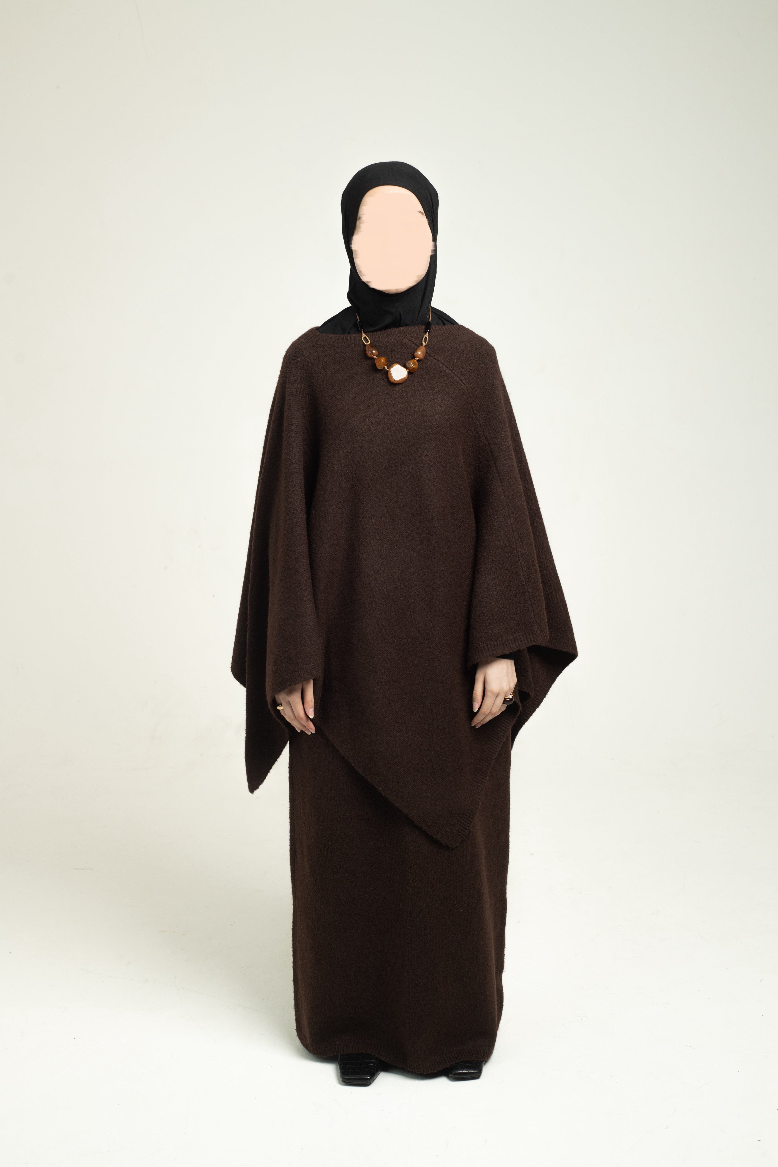 Brushed knit Cape - Chocolate