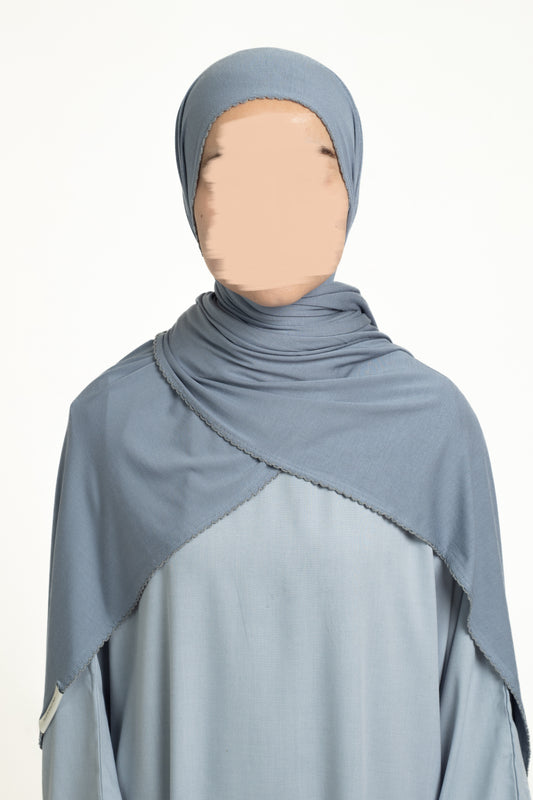 Dusty blue lace trim hijab