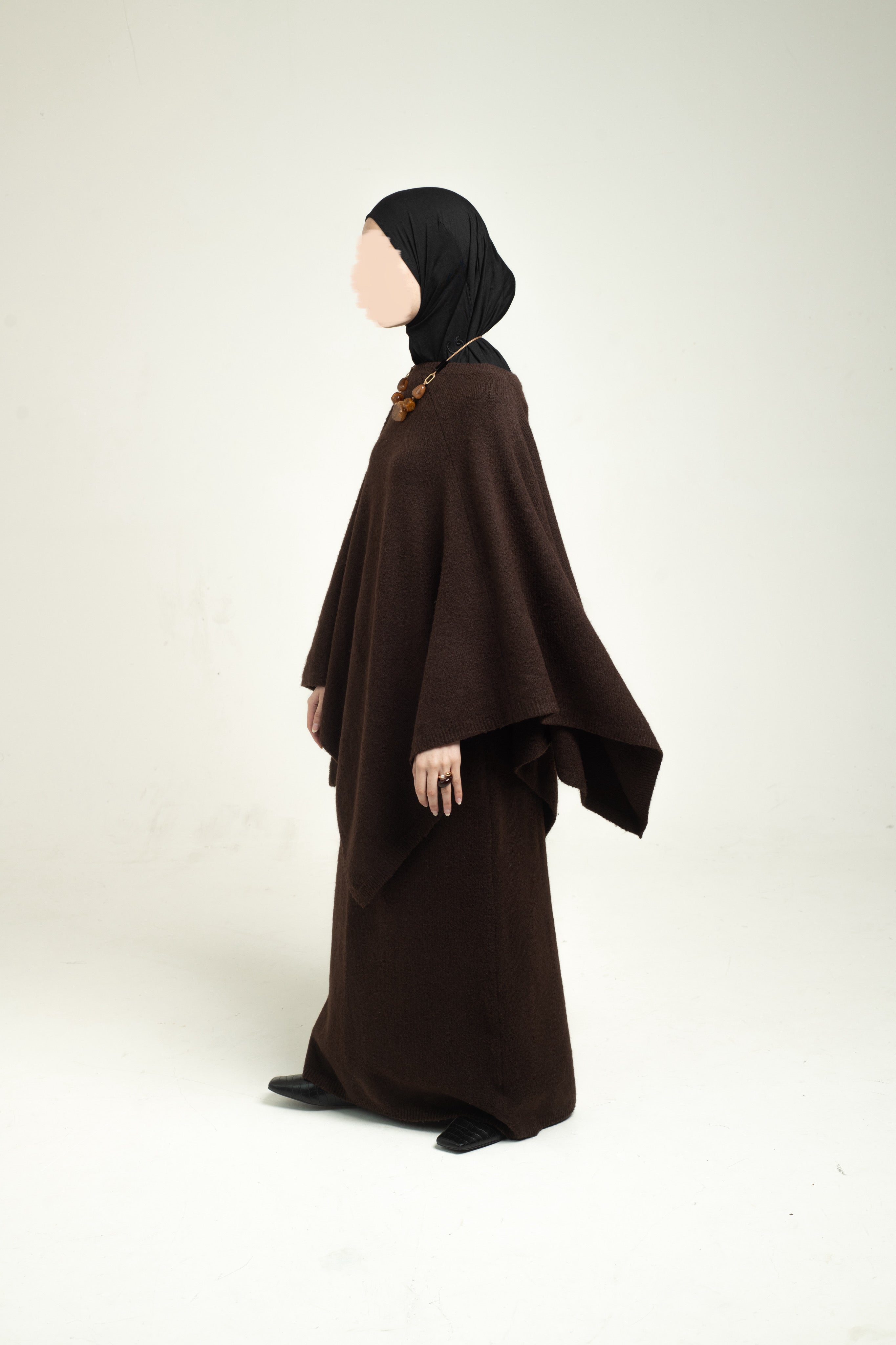 Brushed knit Cape - Chocolate