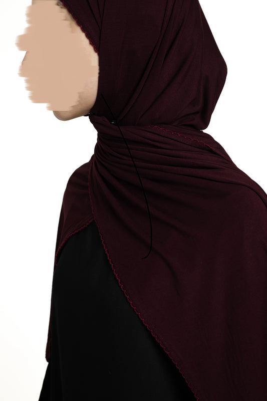 Burgundy lace trim hijab