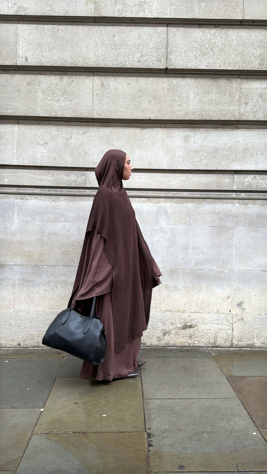 Long Knitted Cape - Chocolate