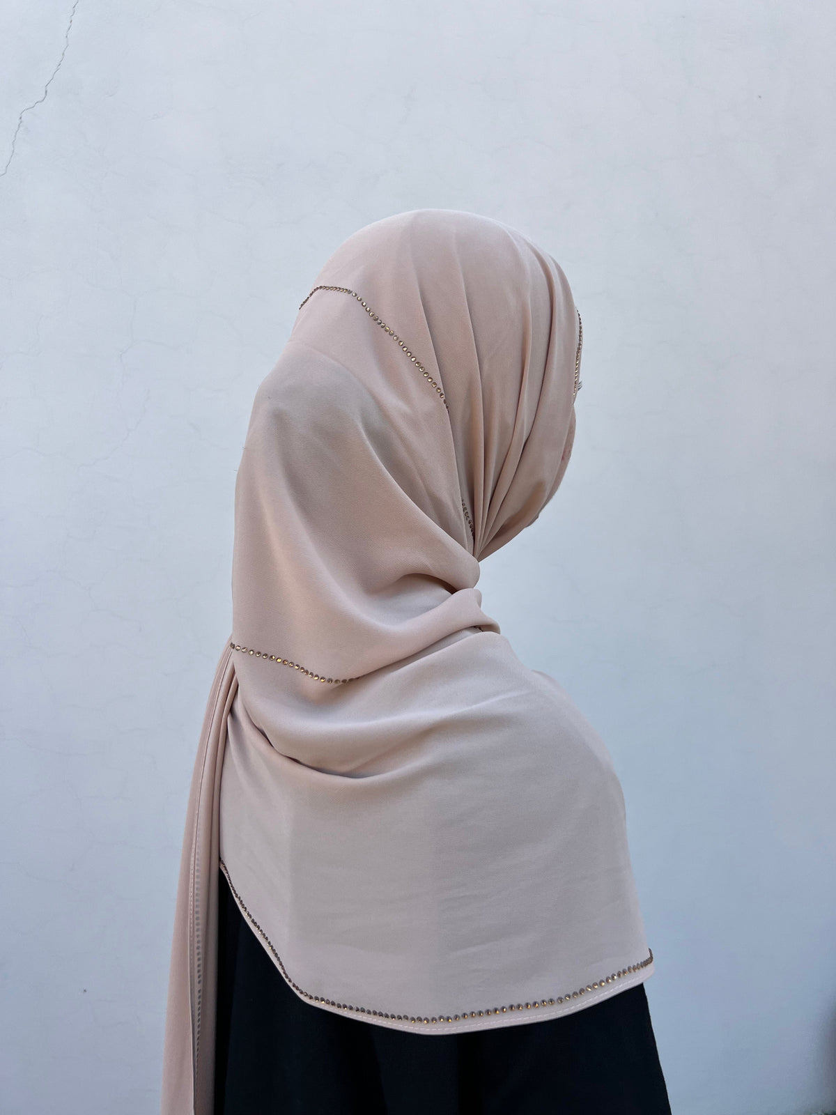 Light Beige Chiffon Rhinestone Hijabs