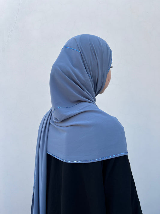 Pastel Blue Chiffon Rhinestone Hijabs