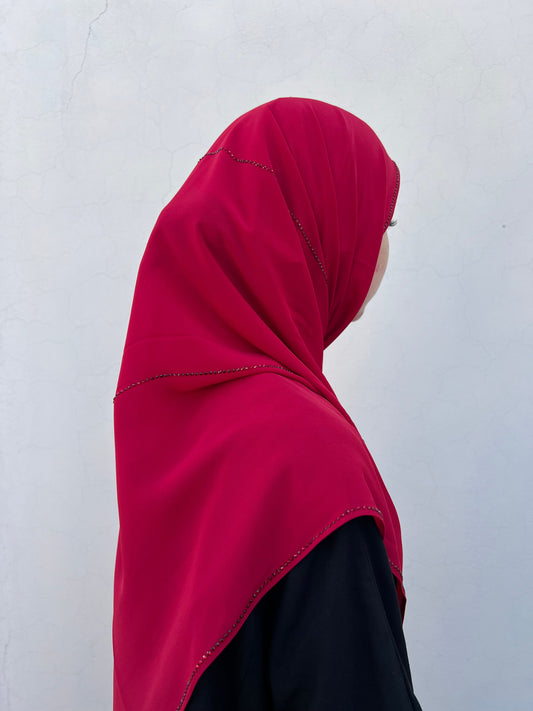 Red Chiffon Rhinestone Hijabs